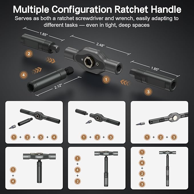 42 in 1 Magnetic Screwdriver Set, DIY Ratchet Screwdriver Set, Multi Bit Magnetic Drive Set with Detachable Ratchet Handle, Portable Compact Repair Tool Kit for Furniture Computer Bicycle Gray