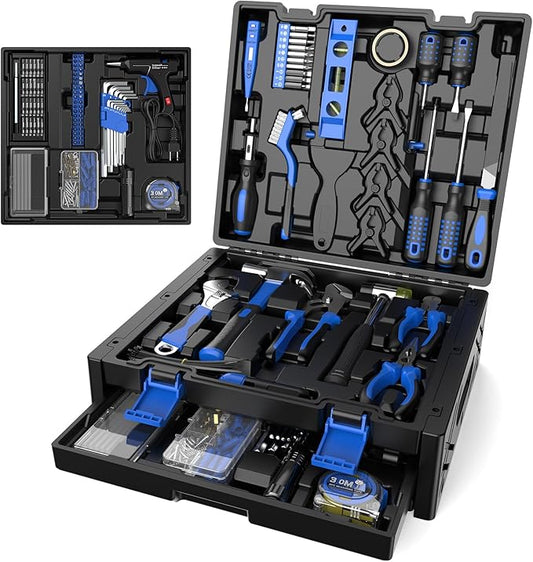 326-PCS Home Tool Kit - Portable Basic Home Repair Tool Set - General Complete Household Outils Box with Hot Glue Gun & Drawer Storage Case for Men Women Homeowner Diyer Handyman