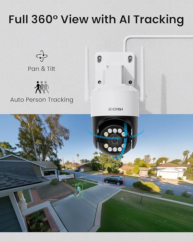 ZOSI 2K Wireless Security Camera System,4pcs 3MP Pan/Tilt Cameras Outdoor Indoor,Night Vision,Spotlight Siren,AI Human Detection,8CH 3MP WiFi Surveillance NVR with 1TB HDD for 24/7 Recording