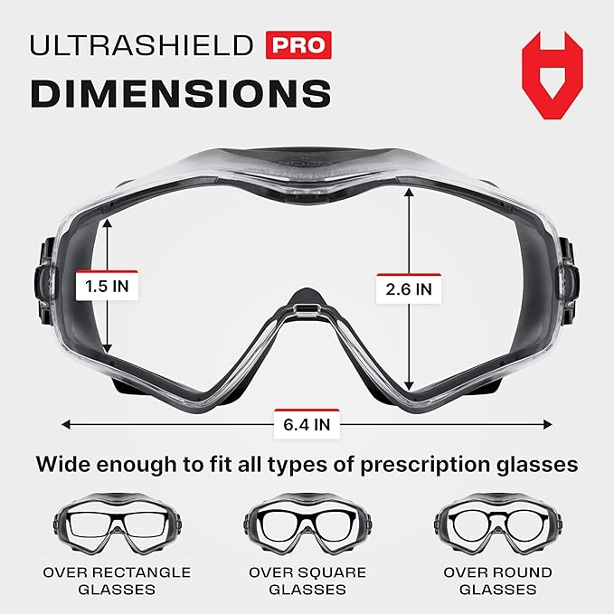 NoCry Safety Goggles Over Glasses with Extreme Impact Resistance — ANSI Z87.1 Certified Eye Protection with Anti-Fog, Anti-Scratch and UV380 Lenses — Adjustable Strap — Ideal for the Chemistry Lab
