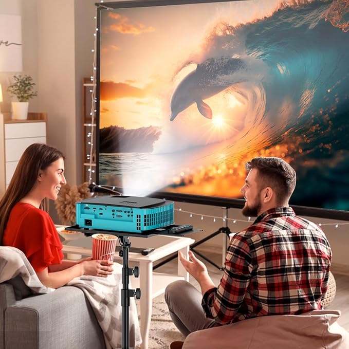 Projector Stand with Wheels, Laptop Tripod from 29" to 69" with Mouse Tray, Adjustable Height DJ Racks Stands with Gooseneck Phone Holder, for Office, Home, Stage, Studio, 1 Pack Black