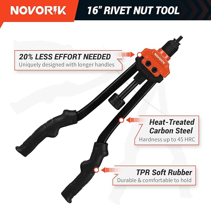 Rivet Nut Tool 16” RIV Nut Tool Kit with 15 Metric & SAE Mandrels, 182pcs Rivnuts Nutserts Kit and Rugged Carrying Case, One Rivnut Tool Kit Meet All Your Needs