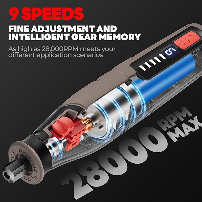 Rotary Tool Kit - 4V Power Rotary Tools, PHALANX Rotary Tool 80PCS Accessories 4000mAh Li-Ion Battery, 9 Speed Adjustment Multi-Purpose Engraver Tool for Wood Cutting Sanding Light-Duty DIY Crafting
