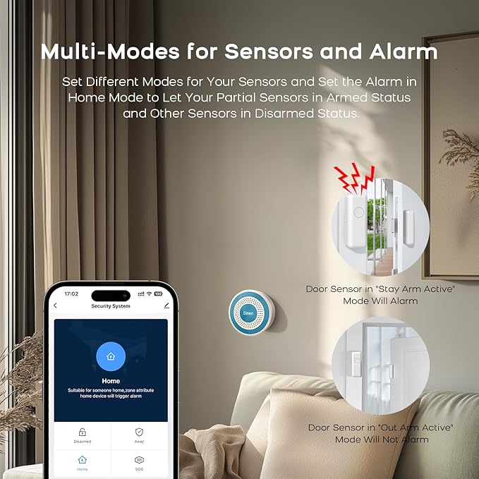Wireless Alarm System,Smart Home Security System with Instant App Alerts,8 Pieces Door Alarms Kits Siren Hub with Door/Motion Sensors,Remote,Work with Alexa/Google for Villa,Apartment,Kids Safety