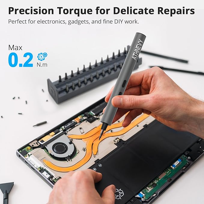 3.7V Mini Precision Electric Screwdriver, Cordless Screwdriver, Max 0.2N.m, 24 Magnetic Bits, USB-C Rechargeable, LED Light, for Phone, Laptop, Camera, DIY Projects, Electronics Repair