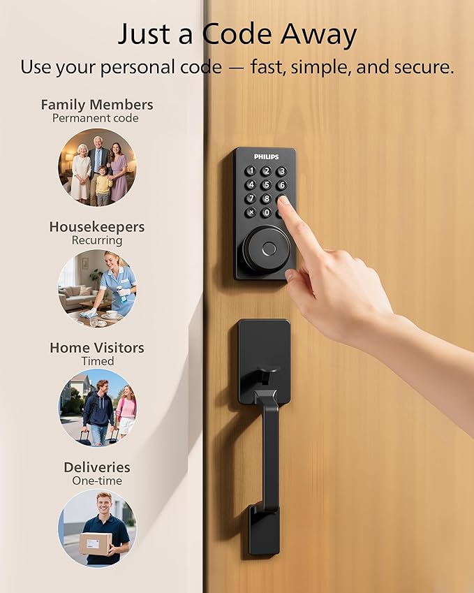 Philips Wi-Fi Smart Deadbolt Lock with Handle Set, Keyless Entry Door Lock for Front Door, Built-in WiFi, Compatible with Alexa & Google Assistant, Auto Locking