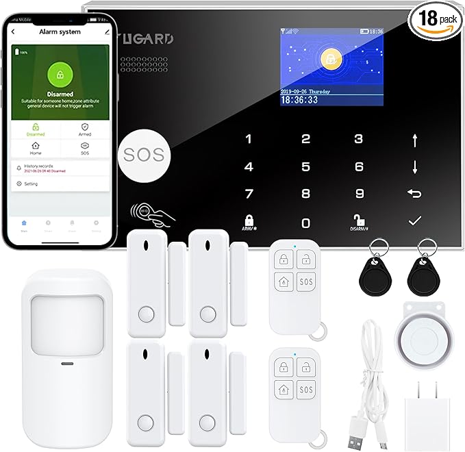 Alarm System with Phone APP Alert,DIY WiFi Home Security Alarm System,12pcs Kit Motion Detector,Door Sensor,Remote Control,Siren,Compatible with Alexa Google for Home Villa,for Children Elderly Safety