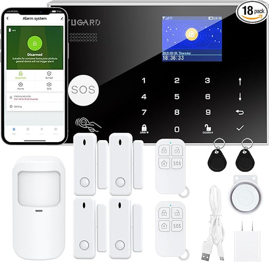 Alarm System with Phone APP Alert,DIY WiFi Home Security Alarm System,12pcs Kit Motion Detector,Door Sensor,Remote Control,Siren,Compatible with Alexa Google for Home Villa,for Children Elderly Safety