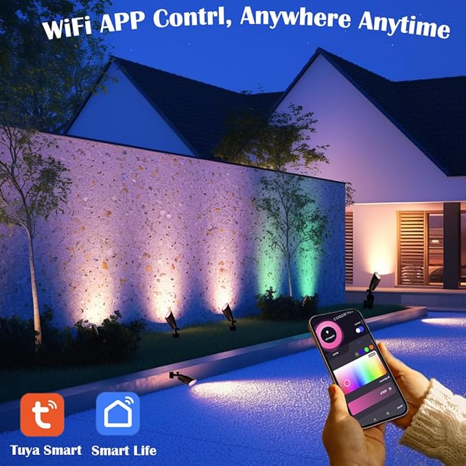 Low Voltage Landscape Lighting with 4 Spot Lights, RGB Color Changing from Warm to Cool White 5000K 12V Outdoor Landscape Lights,Waterproof Black LED Spotlights for Outdoor Garden Pathway,4 Pack