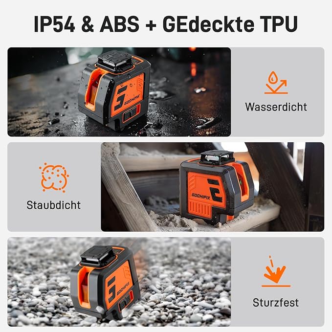 360° Laser Level with Tripod 5 Lines Laser Level 2 Plumb Dots Self Leveling Green Line Laser Level Tool for Construction, Floor Tile Included Target Plate, Battery, Carry Bag, Black + Orange