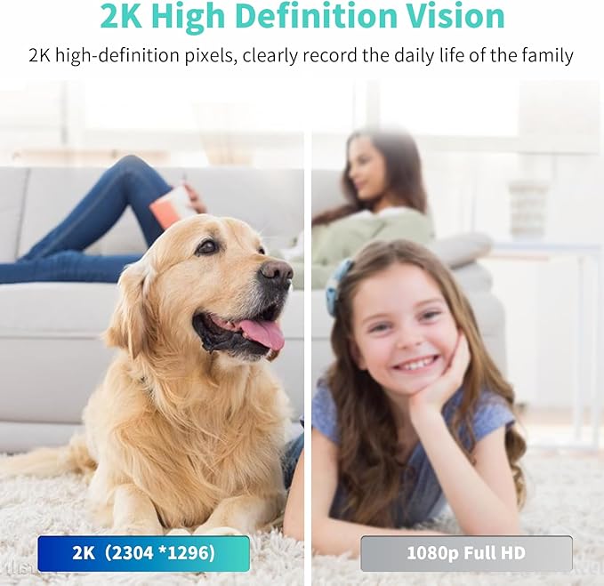 2K Indoor Security Camera, AI Human & Pet Motion, 2.4/5 GHz, 360° Pan Tilt, Night Vision, 2 Way Audio, Compatible with Alexa & Google Assistant (64GB TF Card)