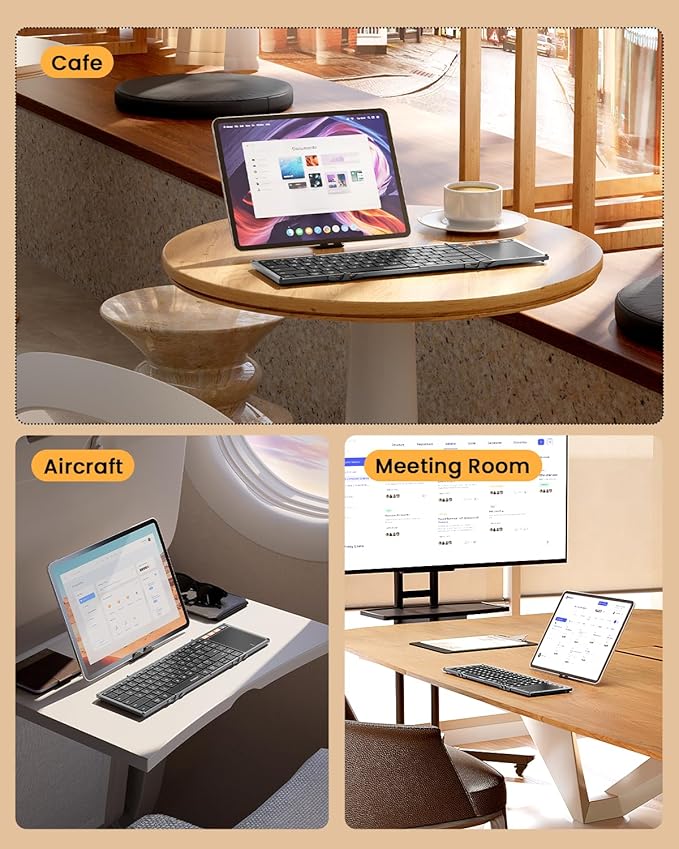 ProtoArc Foldable Keyboard with Touchpad, XK01 TP Folding Portable Keyboard, Full Size Keys, Large Trackpad Bluetooth Travel Keyboards for iPad Laptop PC Tablets - Black Gray