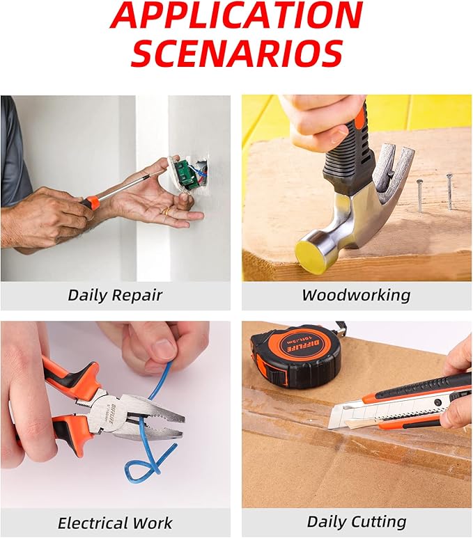 Tool Sets Household Tool Kit, 14-Piece General Home/Auto Repair Tool Set with Hammer, Pliers, Screwdriver Set and Toolbox Storage Case - Perfect for Homeowner, Diyer, Handyman (14-Piece)…