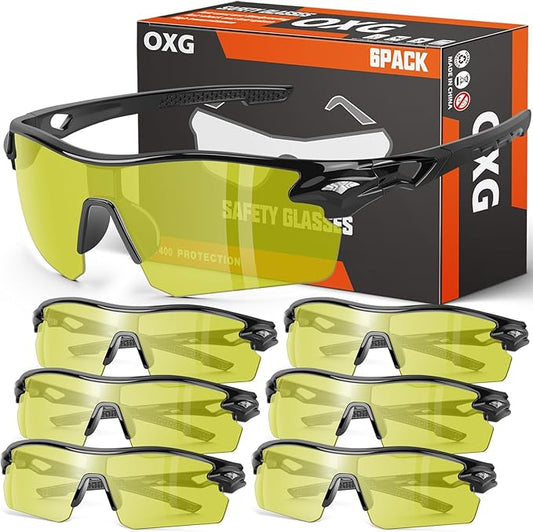 OXG 6 Pack Safety Glasses, Scratch Resistant Wraparound Lenses ANSI Z87.1 Protective Eyewear for Unisex