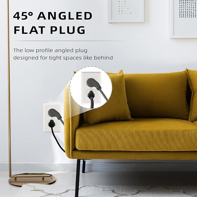 EP 15 Ft Flat Plug Extension Cord, 16 AWG 3 Prong Grounded Grey Low Profile Extension Cable for Indoor