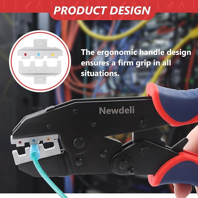 Newdeli Wire Crimping Tool Kit 7PCS Ratchet Wire Crimper Plier for Heat Shrink Connectors Ferrule Connectors Solar Connectors Open Barrel Connectors Insulated Nylon & Non-insulated Ring Terminals