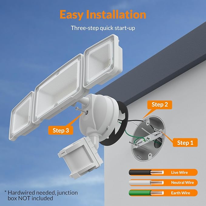 LEPOWER LED Security Lights Motion Sensor Light Outdoor, 38W 4200LM Light, 5500K, IP65 Waterproof, 3 Head Detected Flood Light for Garage, Yard, Porch (White)