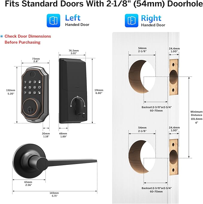 LOCK&SOLVER Keypad Door Lock with Handle, Smart Locks for Front Door, Keyless Entry Doorlock, Deadbolt Lock with Handle Set, App Remote Control, Easy Install with Video Guide, Rust-Resistant Zinc