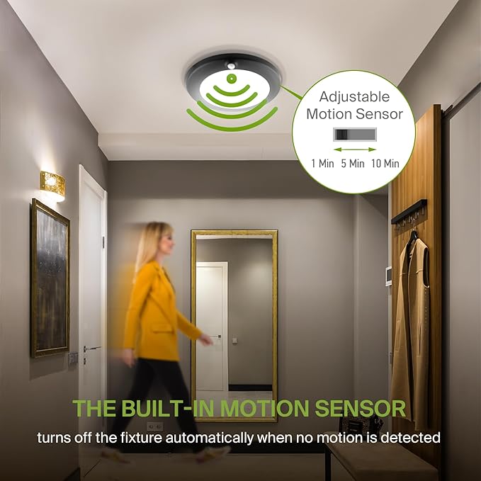 ASD 6 Pack Motion Sensor LED Disk Lights 6 Inch, 15W 5CCT 2700-5000K 1149LM CRI90+, Indoor Ceiling Flush Mount Light Fixture, Low Profile Lighting for Closet, Hallway, Pantry, Porch, Garage, Black, UL