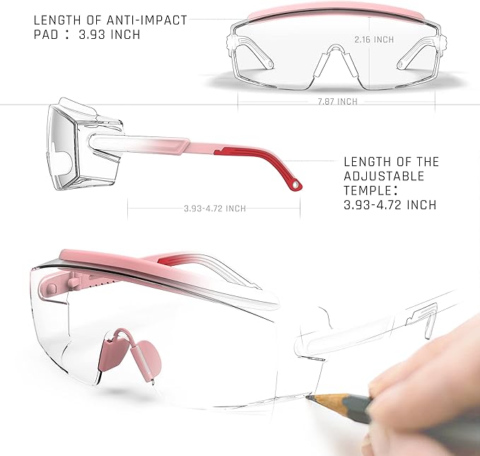 Anti Fog Safety Glasses Safety Goggles Over Glasses Protective Glasses with Anti Scratch Lenses Adjustable
