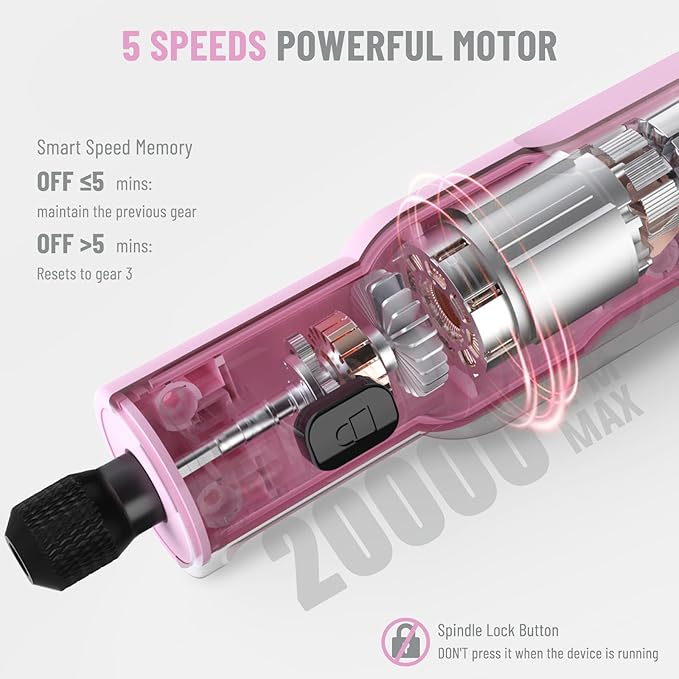 Katerk Cordless Rotary Tool Kit, 3.7V Mini Rotary Tool with 5 Speed and 70PCS Accessories, 20000RPM, USB Charging Multi-Purpose Power Tool for Engraving, Sanding, Drilling, Polishing, Cutting, Pink