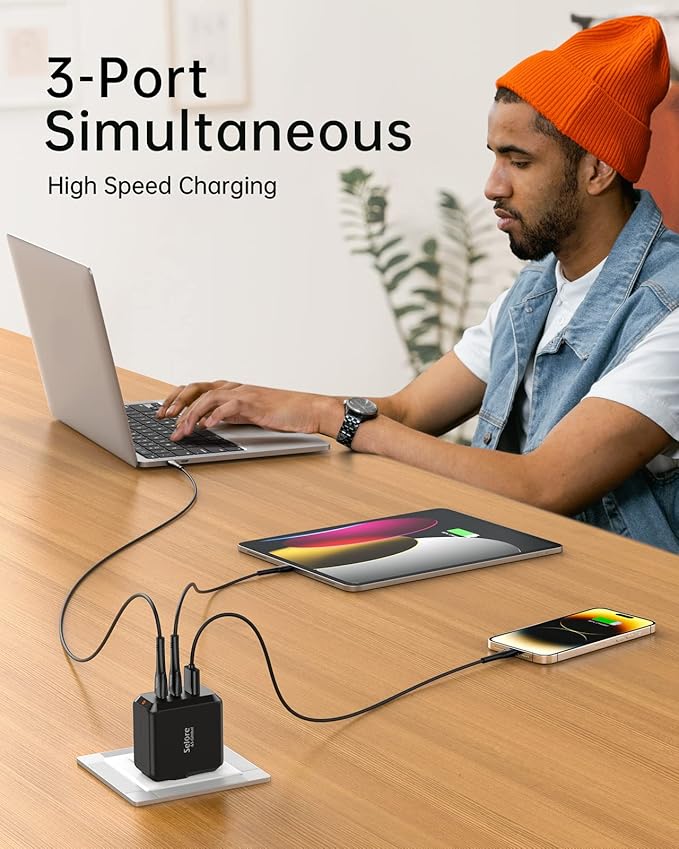 USB C Charger Block, SELORE 67W Fast Charging Adapter, 3-Port GaN Foldable USB-C Wall Charger for MacBook Pro/Air, iPad Pro, Galaxy S25/S24/S23, iPhone 17/16/15/14/13/12/Pro Max/XS, Dell XPS, Laptop