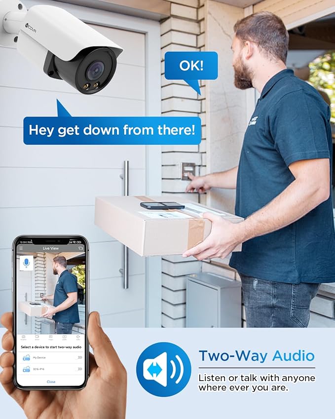 4COVR 4K PoE Wired Security Camera System, 2-Way Audio, Smart Color Night Vision, 4X 5MP Bullet IP Cameras, IP67 Weatherproof, Person/Vehicle Detection, 8CH NVR 2TB HDD, 24/7 Recording, LY37YX5M0804-1