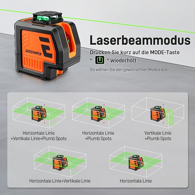 360° Laser Level with Tripod 5 Lines Laser Level 2 Plumb Dots Self Leveling Green Line Laser Level Tool for Construction, Floor Tile Included Target Plate, Battery, Carry Bag, Black + Orange