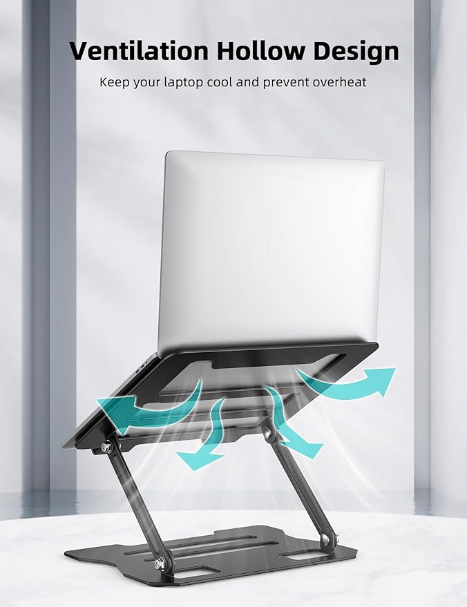 Laptop Tablet Stand, Universal Adjustable Carbon Steel Laptop Computer Stand, Ergonomic Foldable Portable Desktop Tray Cooling Holder Compatible with 10''-15.6'' Devices (Black)