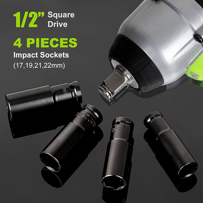 FASTPRO Cordless Impact Wrench, 1/2 Inch Brushless Impact Gun (500N.M) with 4.0 Ah Battery & Charger, Includes 4 Sockets and Storage Case – Ideal for Automotive and DIY Projects