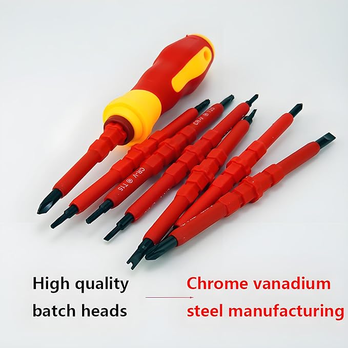 Insulated Screwdriver Set for Electricians – Ergonomic Handle, Magnetized Tips, Durable for Electrical Work, Receptacle & Outlet Screwdriver, Multi-Tool (8 in1)