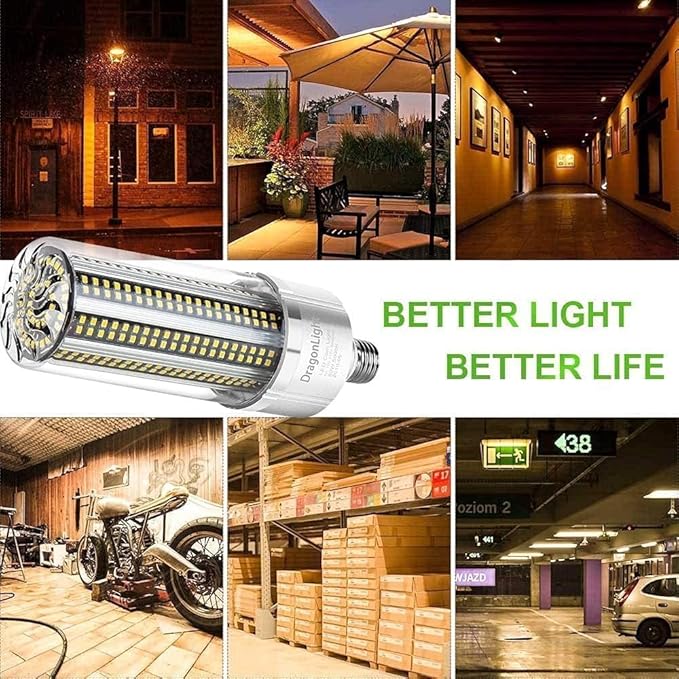 DragonLight 80W Commercial Grade Corn LED Light Bulb(600 Watt Equivalent) E26/E39 Large Mogul Base LED Lamp 3000K Warm White 9,600LM