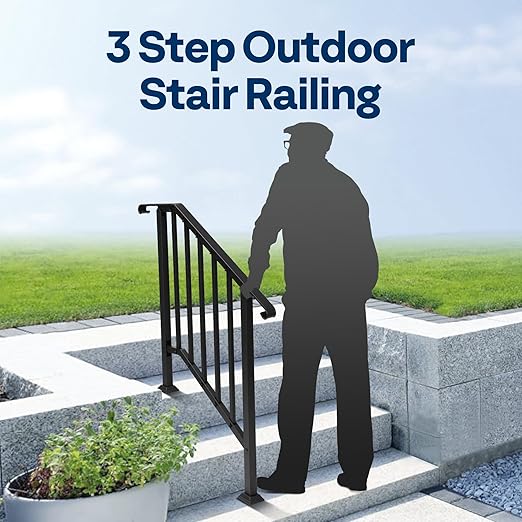 VIVOHOME 2-Pack 3 Step Galvanized Steel Hand Rails for Outdoor Steps – Curved Ends and Safety Balusters Exterior Railing for Porch, Deck, or Indoor Stairs, Complete Installation Kit