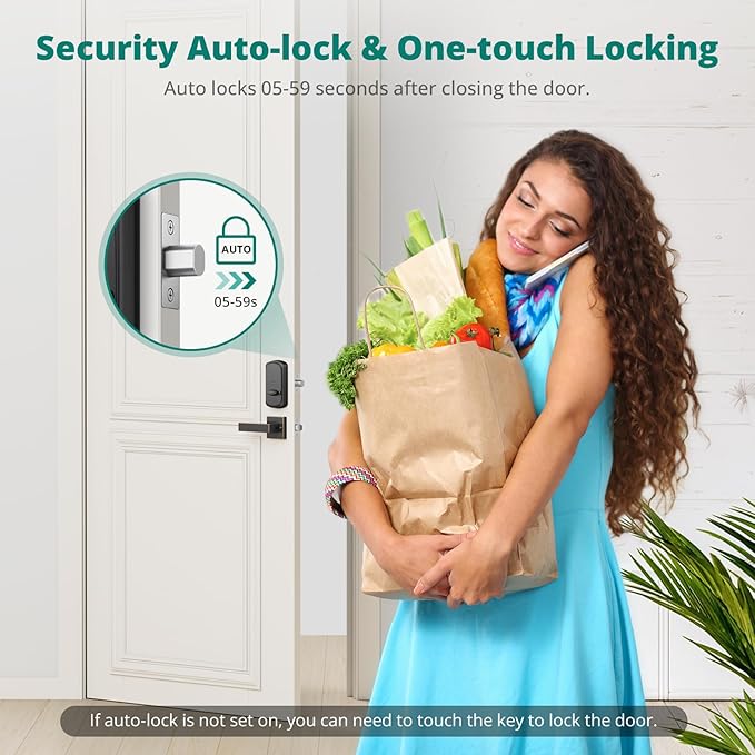 DS10 Keyless Entry Door Locks - Keypad Lock with Handle Set, Fingerprint Deadbolt, Smart Locks for Front Doors, Auto-Lock & One Touch Locking, 2 Keys, Easy Installation