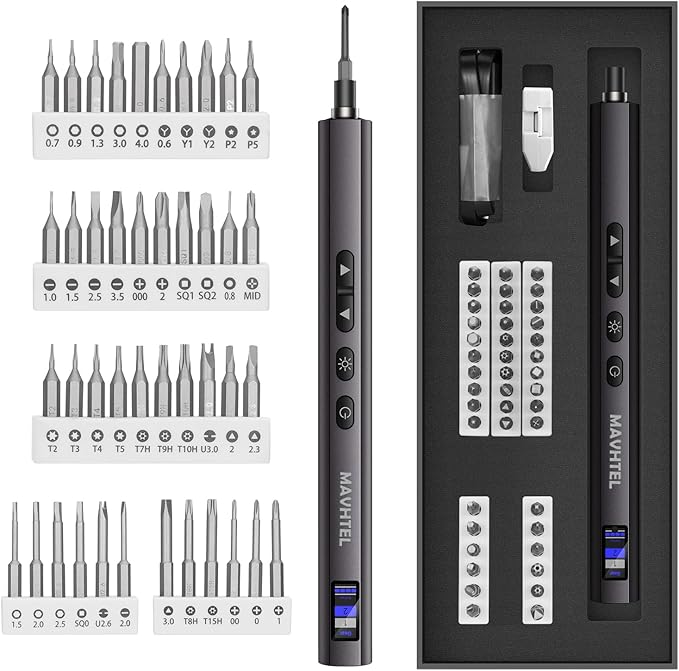 Electric Screwdriver Set, 45 in 1 Mini Cordless Precision Screwdriver, Anti-slip Handle, LED Lighting, Digital display, Dual-speed Adjustment, Long Battery Life, A Magnetic Work Mat