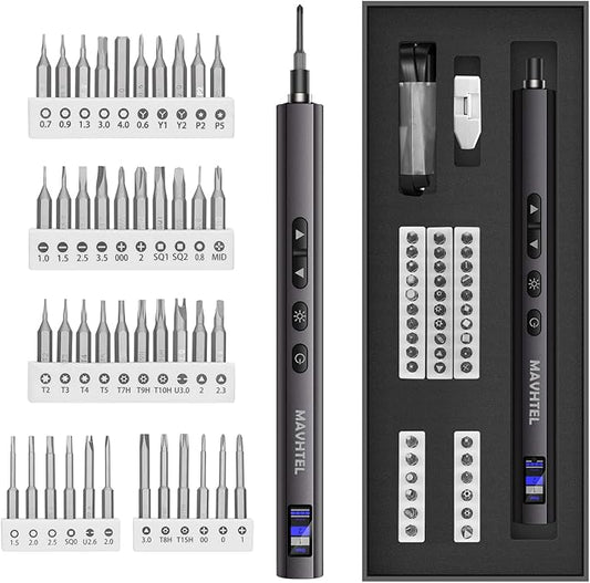 Electric Screwdriver Set, 45 in 1 Mini Cordless Precision Screwdriver, Anti-slip Handle, LED Lighting, Digital display, Dual-speed Adjustment, Long Battery Life, A Magnetic Work Mat