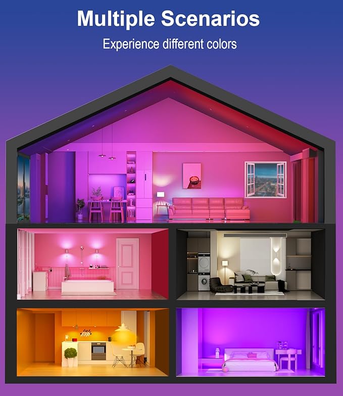 luckystyle Smart Light Bulbs, 9W A19 E26 800LM WiFi Bluetooth LED Bulbs Compatible with Alexa, Google Assistant & Home, 16 Million Colors Music Sync Color Changing Dimmable RGBWW Lights Bulb (4)