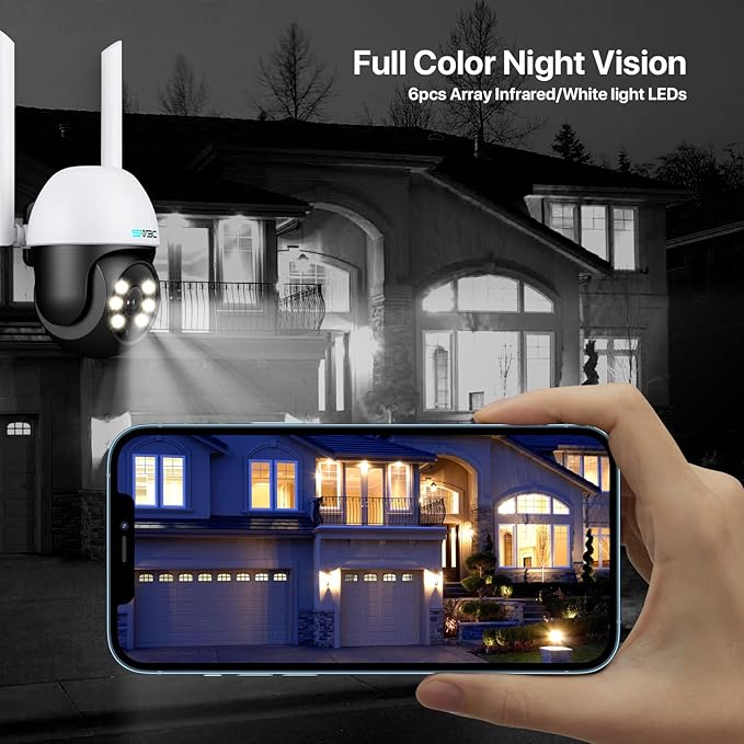 SV3C 2 Pack PTZ Security Camera Outdoor, 1080P Pan Tilt WiFi IP Camera, Auto Tracking 360 Camera, ONVIF, Color Night Vision, 2-Way Audio, Human Motion Detection, Waterproof, 24/7 Recording, Camhipro