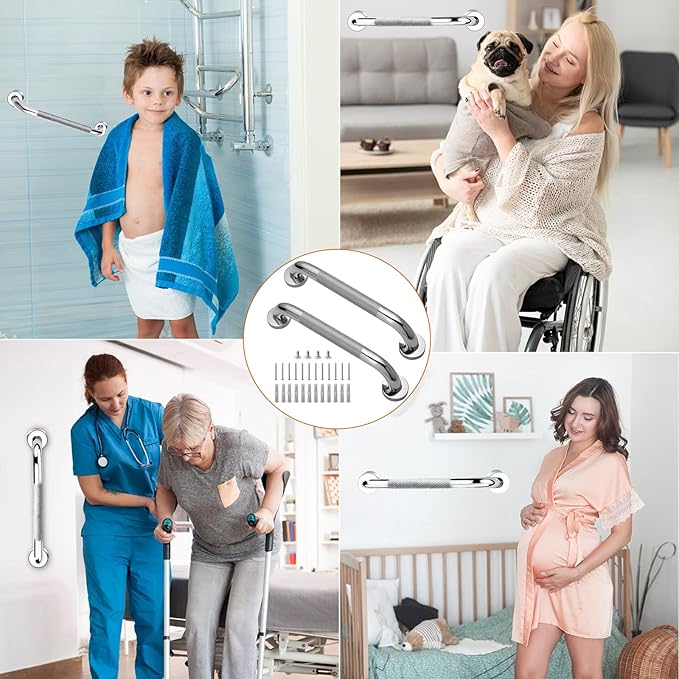 Shower Grab Bar, 2 Pack 24 Inch Bathroom Grab Bar, 1.25" Diameter 304 Stainless Steel Anti-Slip Grab Bars for Bathtubs and Showers, Handicap Shower Grab Bar for Seniors Elderly