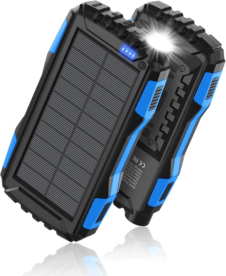 Power-Bank-Solar-Charger - 42800mAh Portable Charger,Solar Power Bank,External Battery Pack 5V3.1A Qc 3.0 Fast Charger Built-in Super Bright Flashlight (Blue)