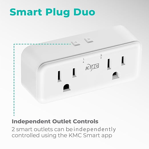 KMC Smart Plug Duo 4-Pack, 2-Outlet Wall Plug Extender, Smart Outlet Splitter for Smart Home, Compatible with Google & Alexa, No Hub Required, WiFi Outlet, White