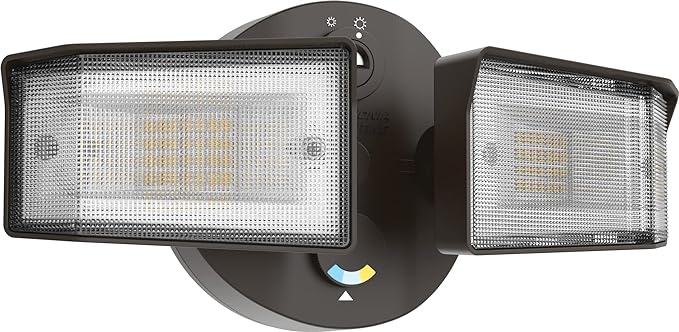 Lithonia Lighting HomeGuard 2-Light Outdoor Flood Lights, Dusk to Dawn Sensor, Adjustable Lumens, Selectable Color, Square Heads, Dark Bronze (HGX LED 2SH ALO SWW2 120 PE DDB)