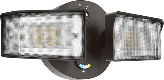 Lithonia Lighting HomeGuard 2-Light Outdoor Flood Lights, Dusk to Dawn Sensor, Adjustable Lumens, Selectable Color, Square Heads, Dark Bronze (HGX LED 2SH ALO SWW2 120 PE DDB)