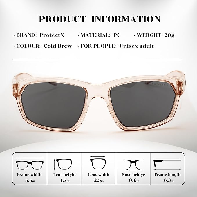 ProtectX Stylish Anti-Fog & Scratch-Resistant Safety Glasses With Readers, UV Protection Goggles, Anti-Impact Lightweight Glasses for Men＆Women Cold Brew Tinted Smoke