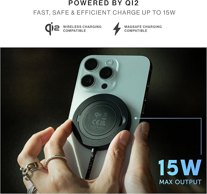 Native Union SnapStand Magnetic Wireless Charger – Qi2 Certified & MagSafe Compatible – Charging Pad & Stand for iPhone 16/15/14/13 & Other Qi-Compatible Devices – Up to 15W Fast-Charging (Black)