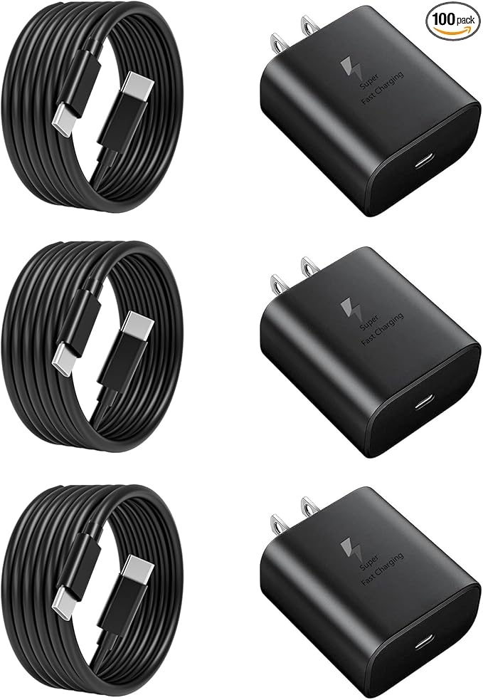 45W Super Fast Charger Type C Android Phone Charger Fast Charging Replacement for Samsung Galaxy S25/S25 Ultra/S25+/S24 Ultra/S24/S24+/S23 Ultra/S23/S22/S20/S21,Galaxy Tab,6ft Type C Cable- 3pack