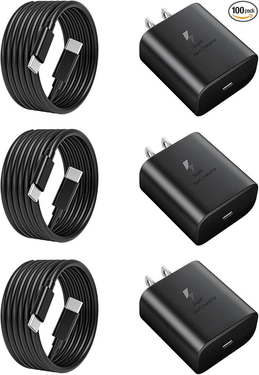 45W Super Fast Charger Type C Android Phone Charger Fast Charging Replacement for Samsung Galaxy S25/S25 Ultra/S25+/S24 Ultra/S24/S24+/S23 Ultra/S23/S22/S20/S21,Galaxy Tab,6ft Type C Cable- 3pack