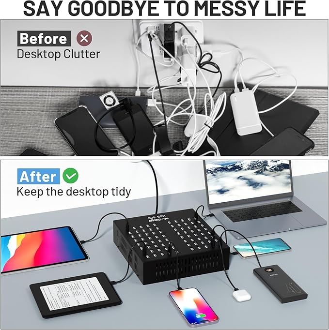 Multiple USB Charging Station, MIXILIN 80 Ports 800W(150A) Fast Charger Station with Power Switch, Desktop Charging Station for Multiple Devices Compatible with Cell Phones iPad Kindle Tablet