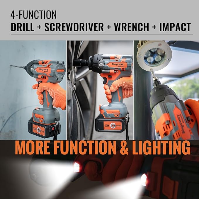 900N.m Brushless Cordless Impact Wrench, 1/2" Electric Impact Gun, 4-Function Power Impact Driver With 25pcs Tool Accessories, 2pcs 4.0Ah Batteries, LED Lights, Variable Speed, For Housework, Repair