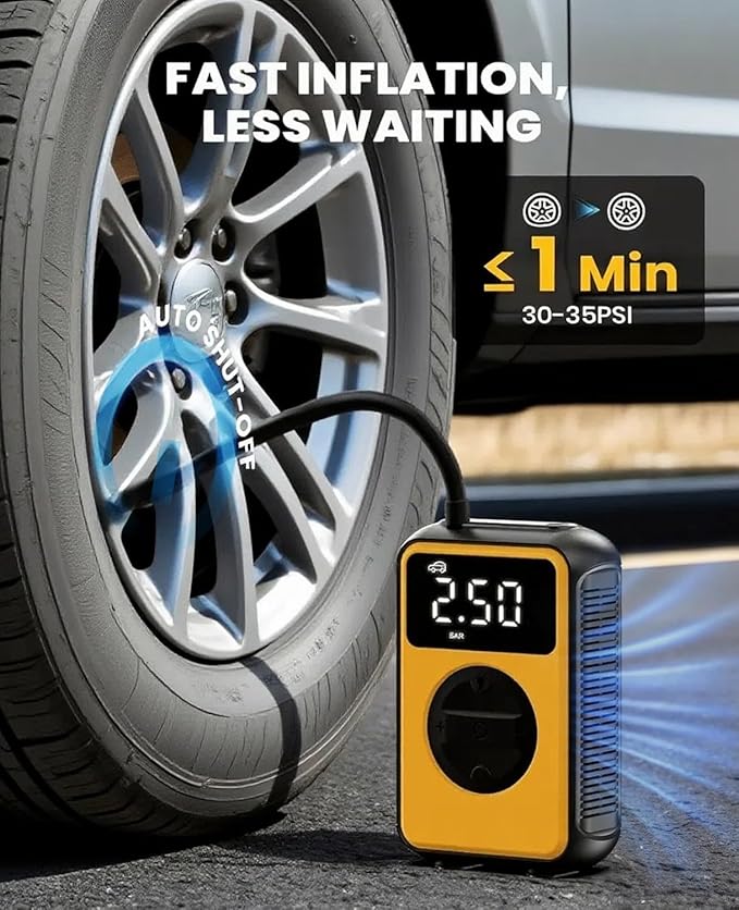 Tire Inflator Portable Air Compressor, 150PSI Cordless Tire Pump & 4.0 kPa Air Pump For Car, Sedans, Bicycle Tires, Air Mattresses and Inflatables